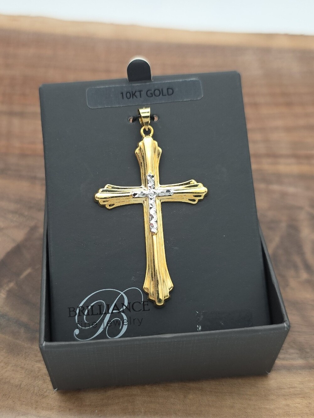 Vintage 10k Peru Gold Two Tone Large Cross Pendant Necklace Enhancer